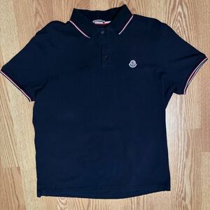 Moncler Navy Dark Blue Polo Shirt with Red and White Trim Short Sleeve Size L